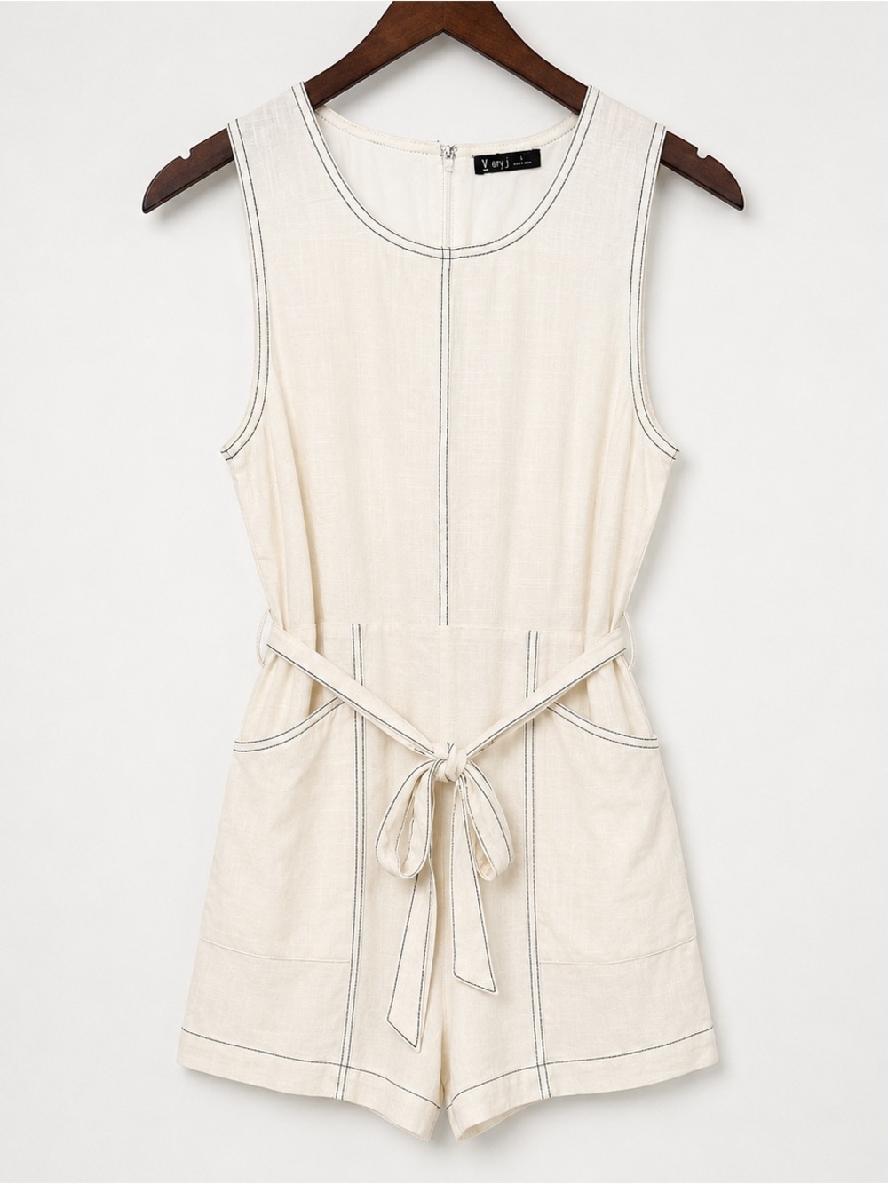 Very J Ivory Linen Blend Lined Utility Romper Size Large NWT